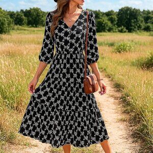 Ann Taylor NWT black white floral tiered Cottagecore Prairie Maxi dress sz 10